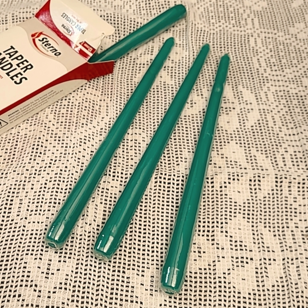 🩶 NIB Sterno 12 count 12" green taper, clean burning candles, unscented